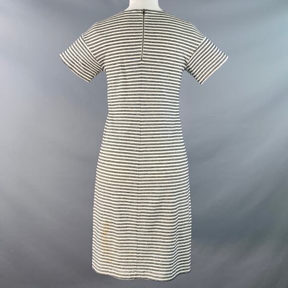 THEORY Size S Adiany B White Navy Linen Cotton Blend Stripe Midi T-Shirt Dress - Picture 4 of 11